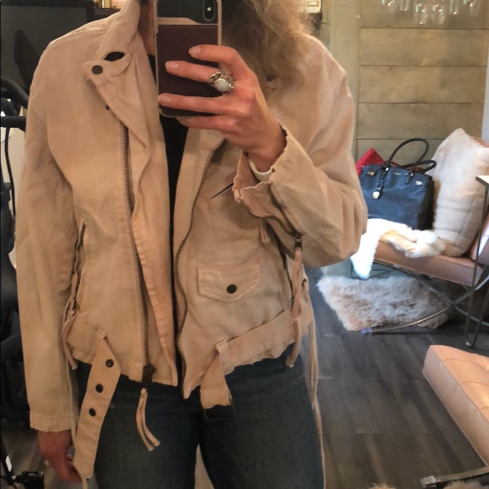 Free People blush denim moto jacket
